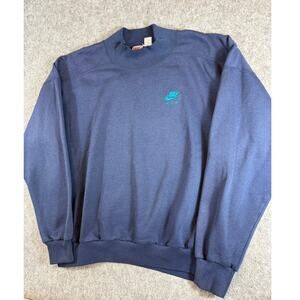 VINTAGE Nike Air Sweatshirt Mens Blue Swoosh Mock Neck Pullover Sports 90s XL